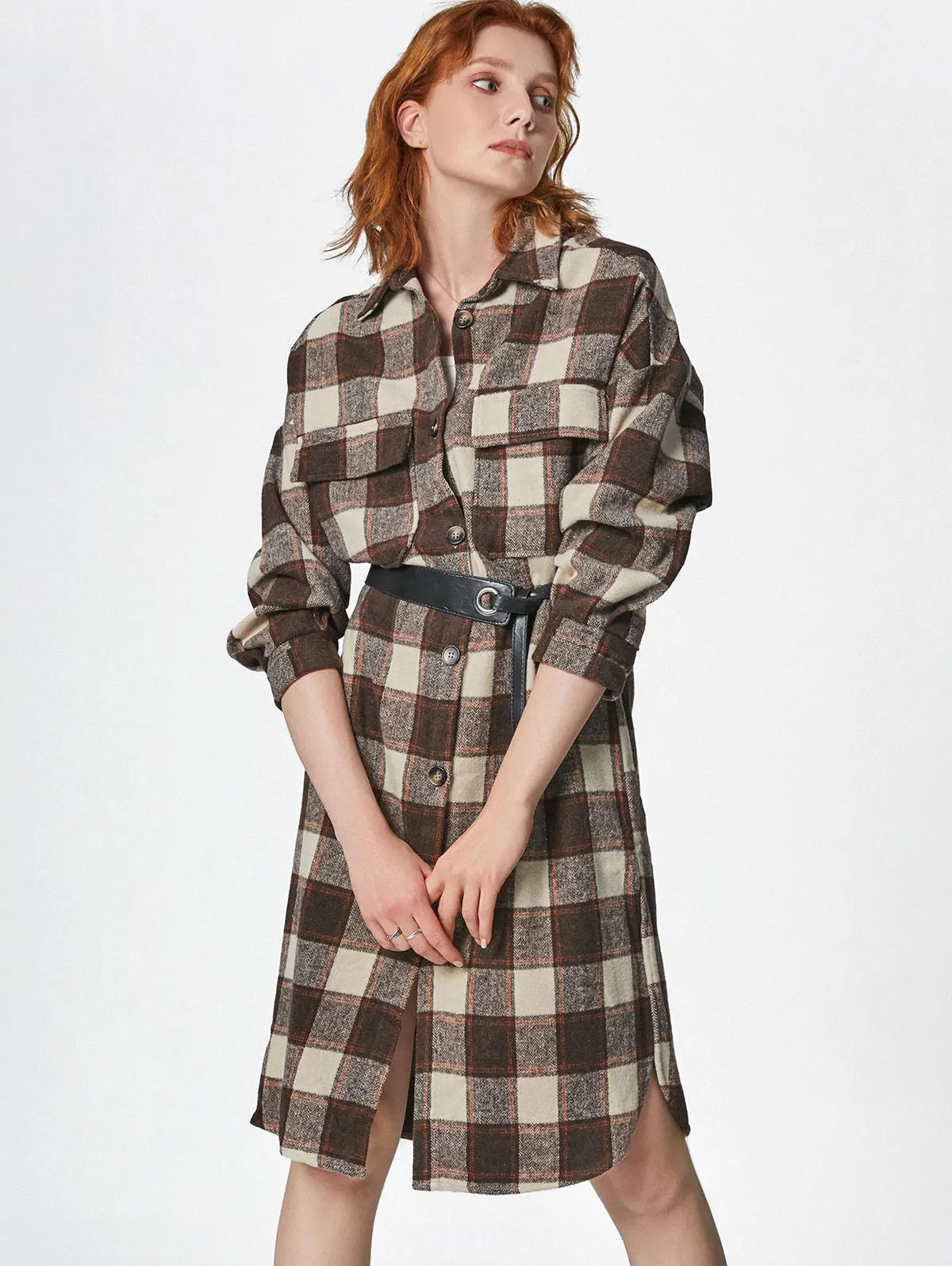 

ZAFUL Flap Pockets Plaid Wool Blend Coat Women Shacket Button Up Long Jacket Fall Winter Spring Outwear Overcoat