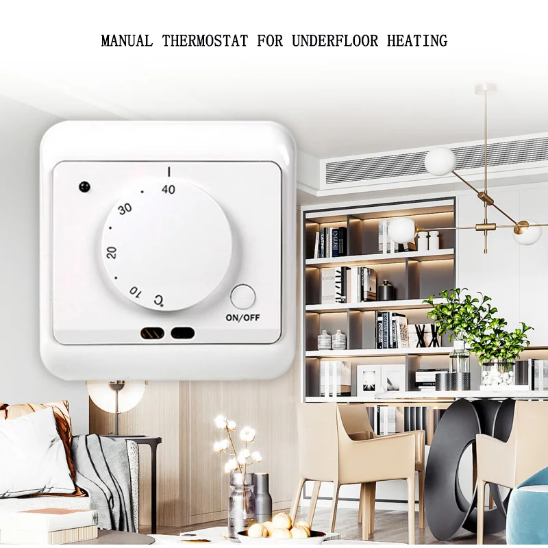 

Electric Floor Heating Manual Thermostat Mechanical Temperature Controller LED Light Simple Fashion Internal and External Mode
