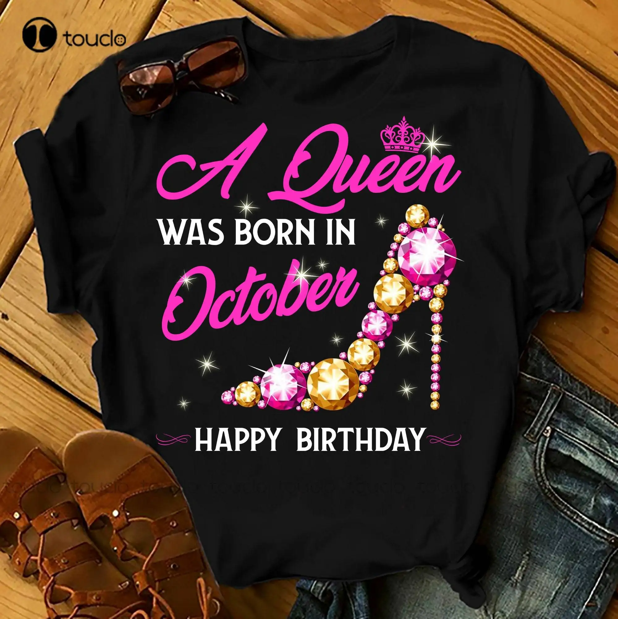 

A Queen Was Born In October Shirts Women Birthday T Shirts Summer Tops Beach T Shirts Workout Shirts For Women Xs-5Xl Unisex New