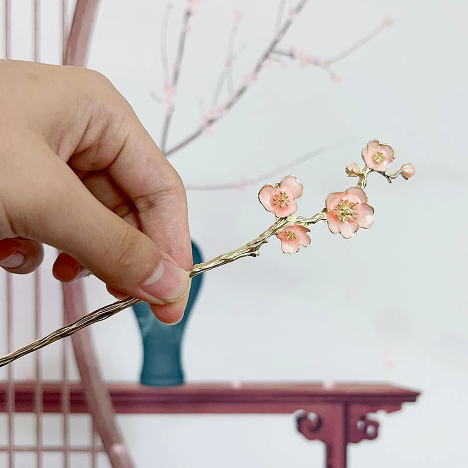 Элегантные розовые цветочные шпильки для волос золотого цвета металлические