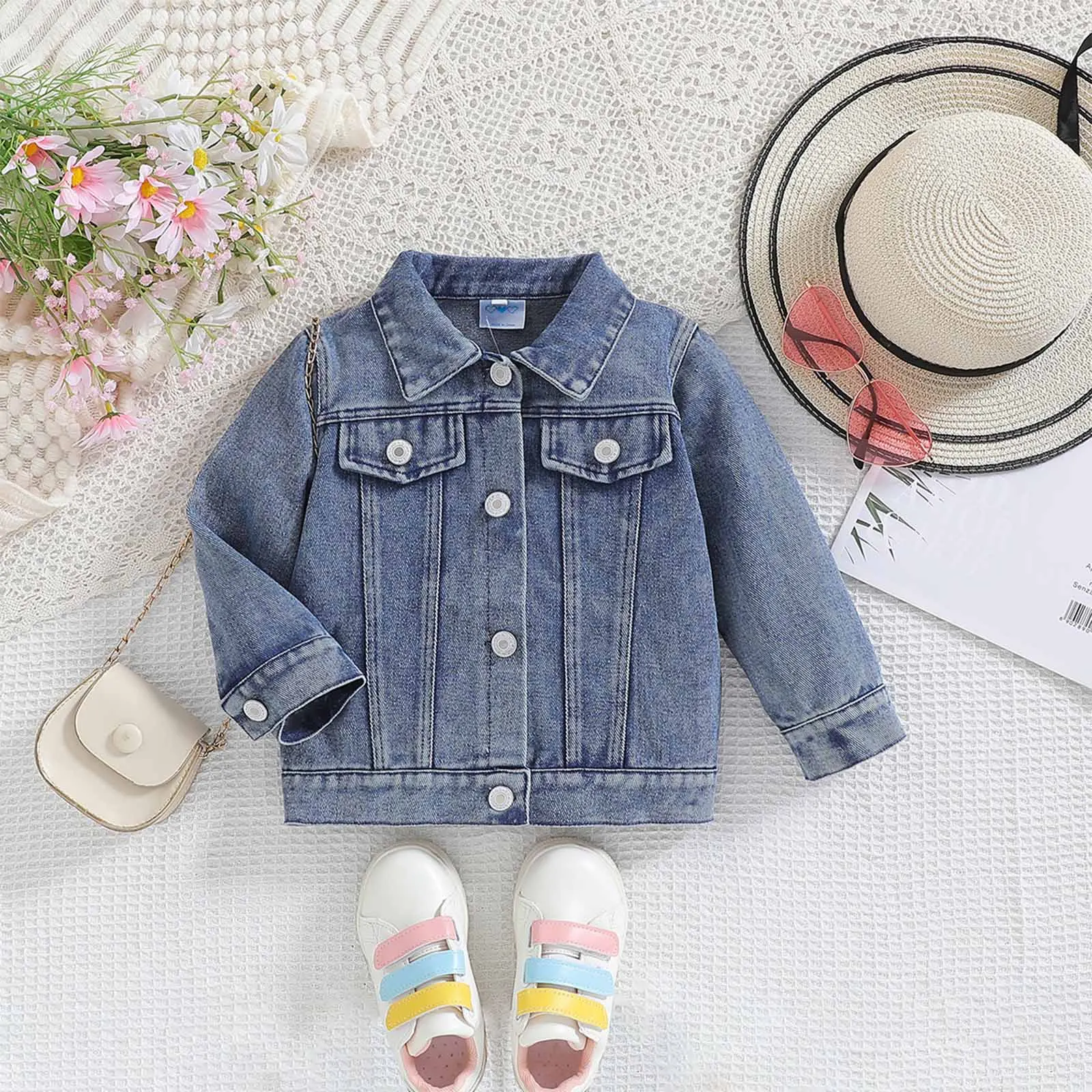 Toddler Baby Kid Girls Denim Jacket Big Lil Sister/Brother Letter Embroidery Jean Jackets Long Sleeve Button Birthday Gift Coats