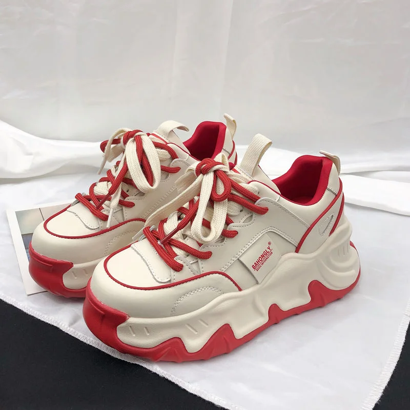 SHANPA High Street Fashion Chunky Sneakers Women Platform American Style Mixed Color Shoes Casual Comfortable Female Footwear