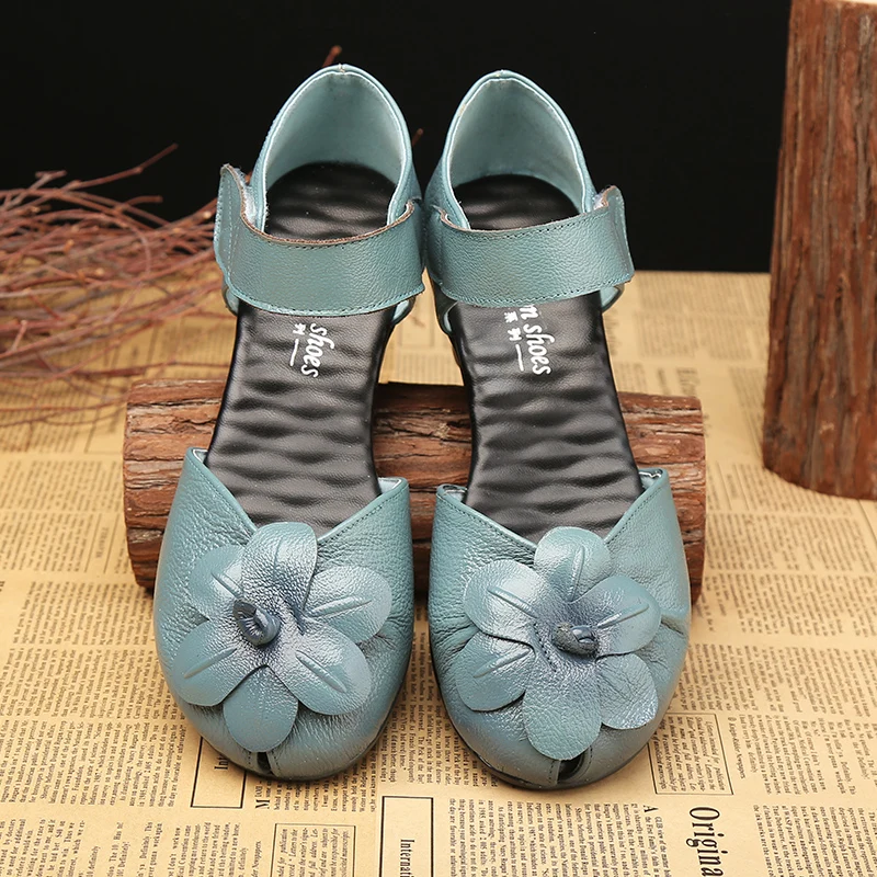 Elegant Floral Sandals Women 2023 Luxury Purple Leather Heels Shoes Caual Peep Toe Sandales Femme Mom Designer Mary Janes Sandal