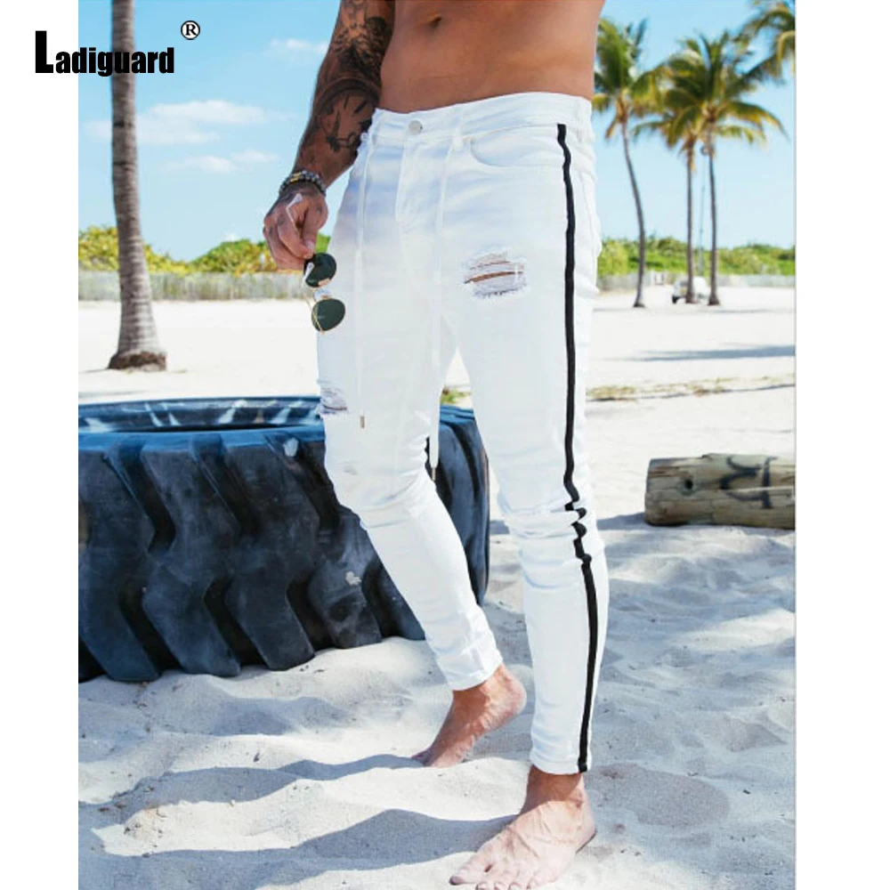Ladiguard 2022 Summer Mens Pocket Design Jeans Simple Classic Fashion Skinny Denim Trousers Male Casual Drawstring SweatPants