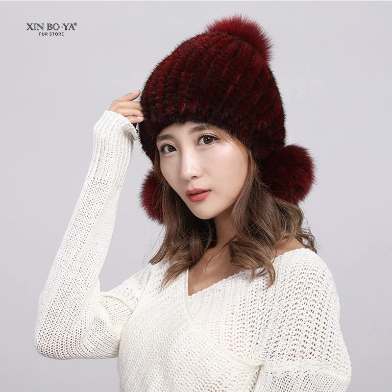 

Шапка из меха норки русские зимние меховые шапки уличные Лыжные шапки теплая шапка женская шапка из меха норки НОВАЯ шапка с меховым помпоном шапка для женщин