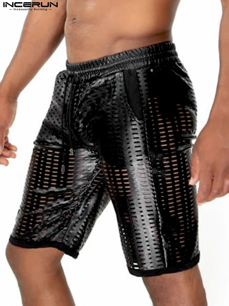 

Fashion Loungewear INCERUN 2022 Men Breathable Shorts Sexy Casual Solid Comfortable Hollow Elastic Waist Drawstring Shorts S-5XL