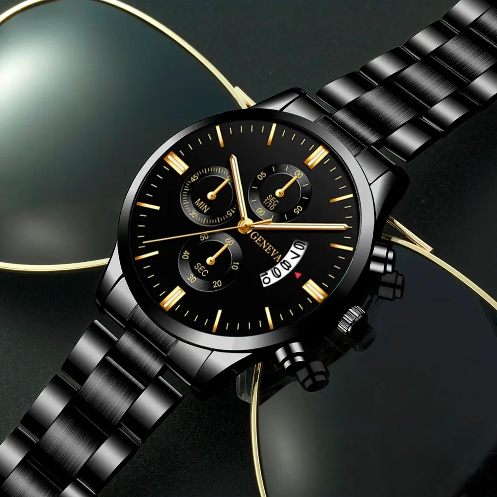 Black Stainless Steel Watch Luxury Calendar Quartz Wrist Watch Mens Business Watches for Man Clock Relogio Masculino 5