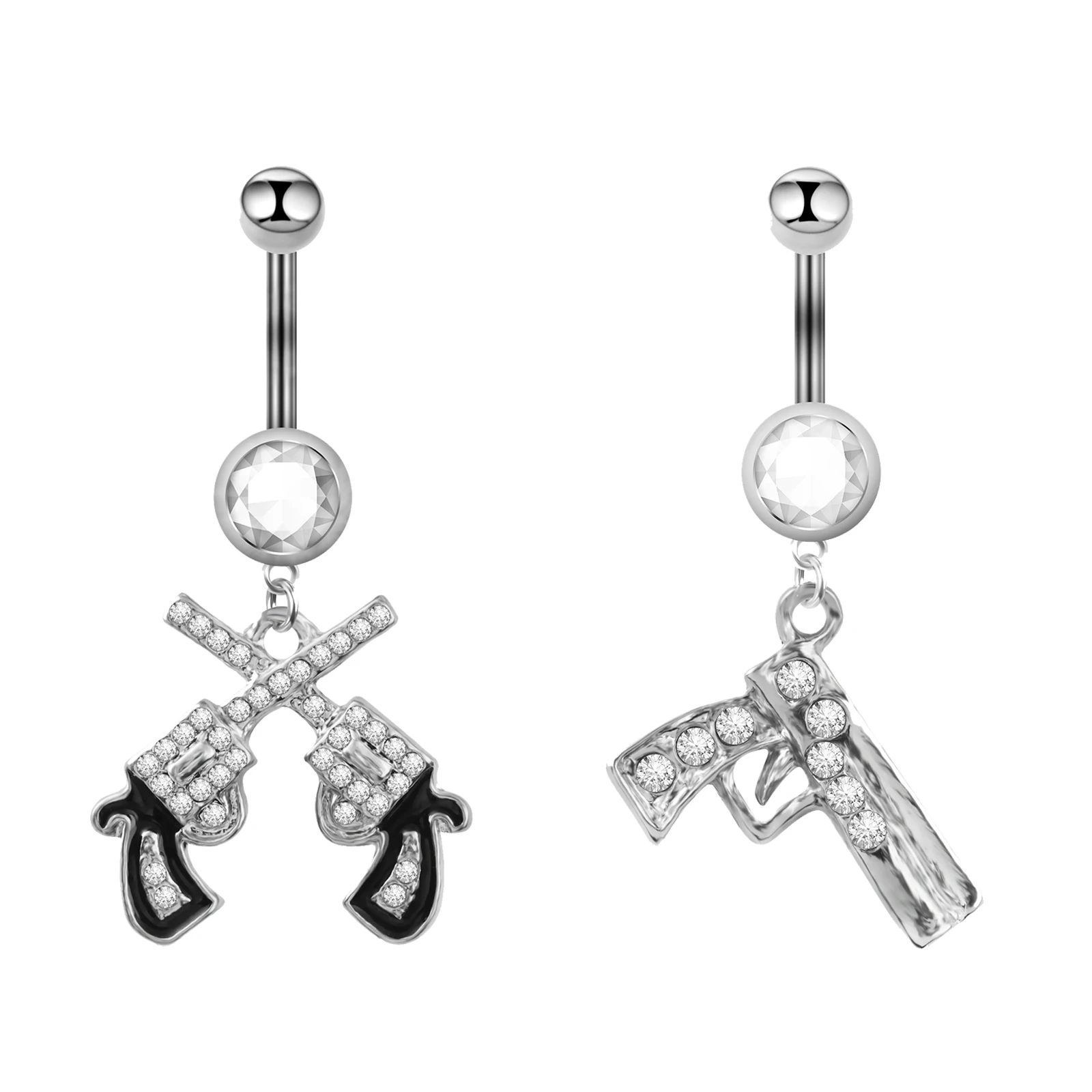 New diamond studded two handed gun pendant, stainless steel navel ring, navel nail buckle, navel decoration, puncture jewelry