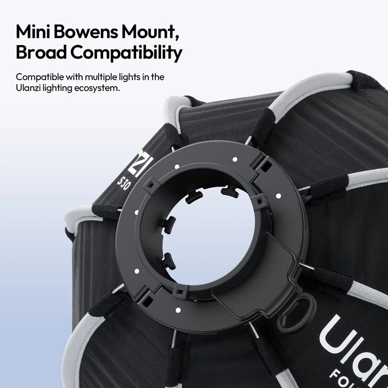 Фото Ulanzi FOLD QS30 Быстросъемный восьмиугольный софтбокс 30 см с креплением Bowens для COB-видеосветильников, легкий и складной софтбокс №3