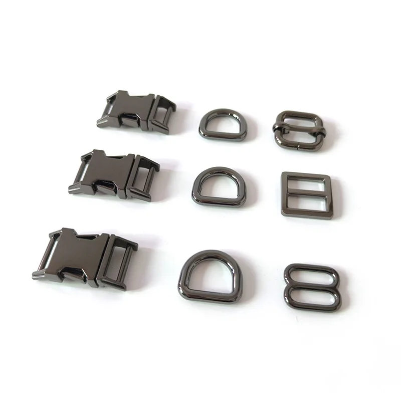 

20 Sets/Lot Metal Buckle Pet Dog Collar Harness Accessory Hardware 15mm Webbing D Ring Adjuster Slider Straps Belt Sewing Clasp