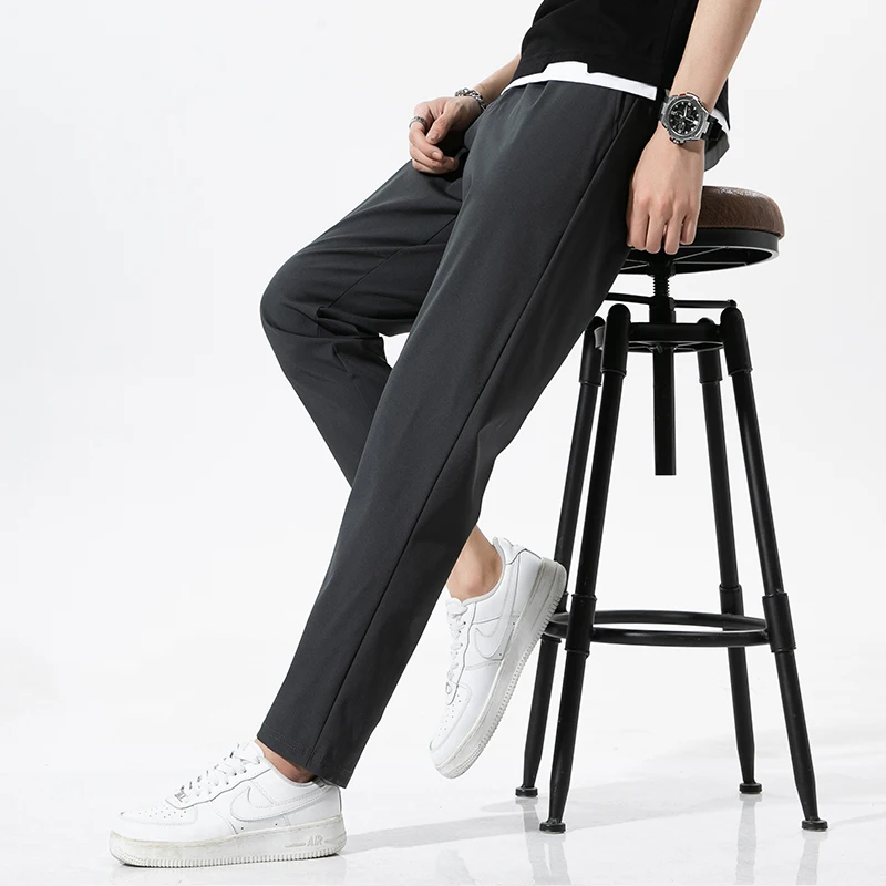 Men'S Spring And Summer New Quick Dried Loose Fit Sports 9-Point Trousers Youth Student Versatile Fashion Casual Pants Male