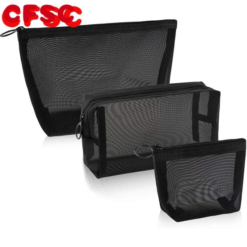 

Transparent Mesh Makeup Case Organizer Storage Pouch Casual Zipper Toiletry Wash Bags Make Up Women Travel Cosmetic Bag