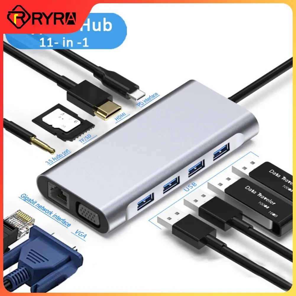 

11 In 1 USB3.0 Hub Type-c Docking Station USB-c To HDMI-compatible 100M Network Card VGA PD USB3.0 Hub Computer Accessories