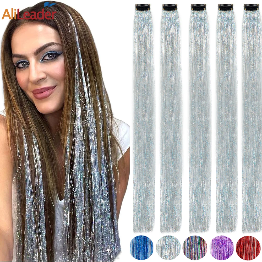 Ed Hair Tinsel Clip In 19.5 Inch Fairy Hair Clip In Hair Tinsel Glitter Hair Extensions 5pcs For Women