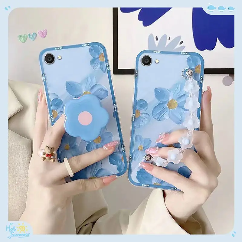 

Suitable For VIVO Y50 Phone Case Blue Oil Painting Flower Chain Soft Shell