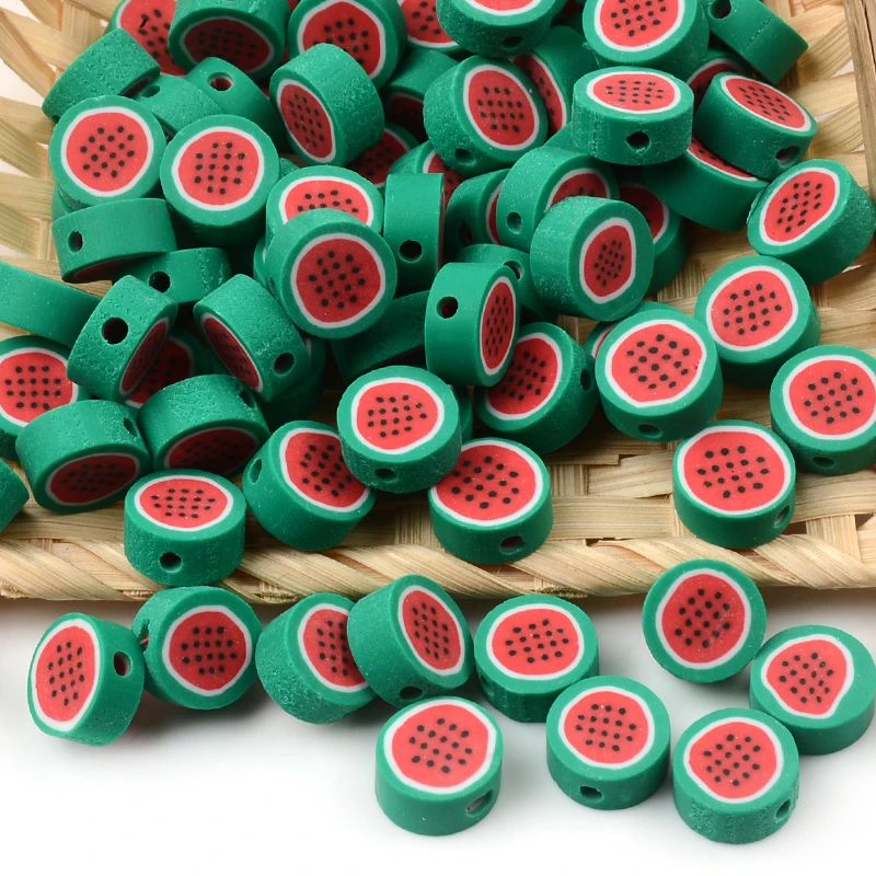 

30pcs/Lot Watermelon Chips Fruit Polymer Clay Beads Loose Spacer Beads For Jewelry Making DIY Bracelet Jewely Accessories