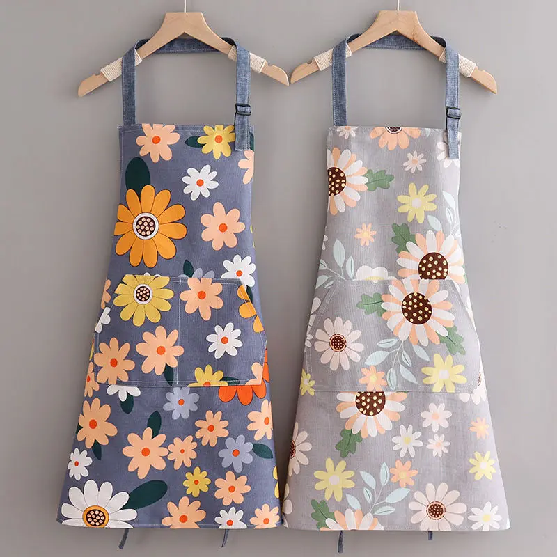 

Oil-proof Kitchen Floral Apron With Pocket Adjustable Chef Aprons Work Clothes Cooking Household Waist Kitchen Cooking Bbq&Grill