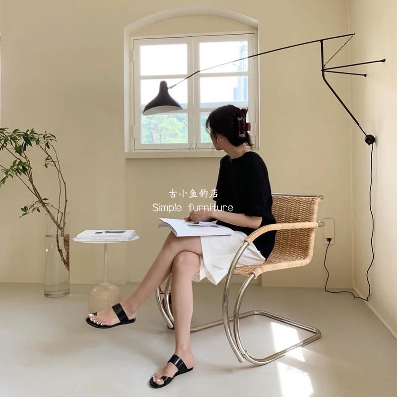 

Modern Ins Rattan Dining Chair Designer Household Creative Single Dining Chairs Rattan Leisure Backrest Silla Comedor Furniture