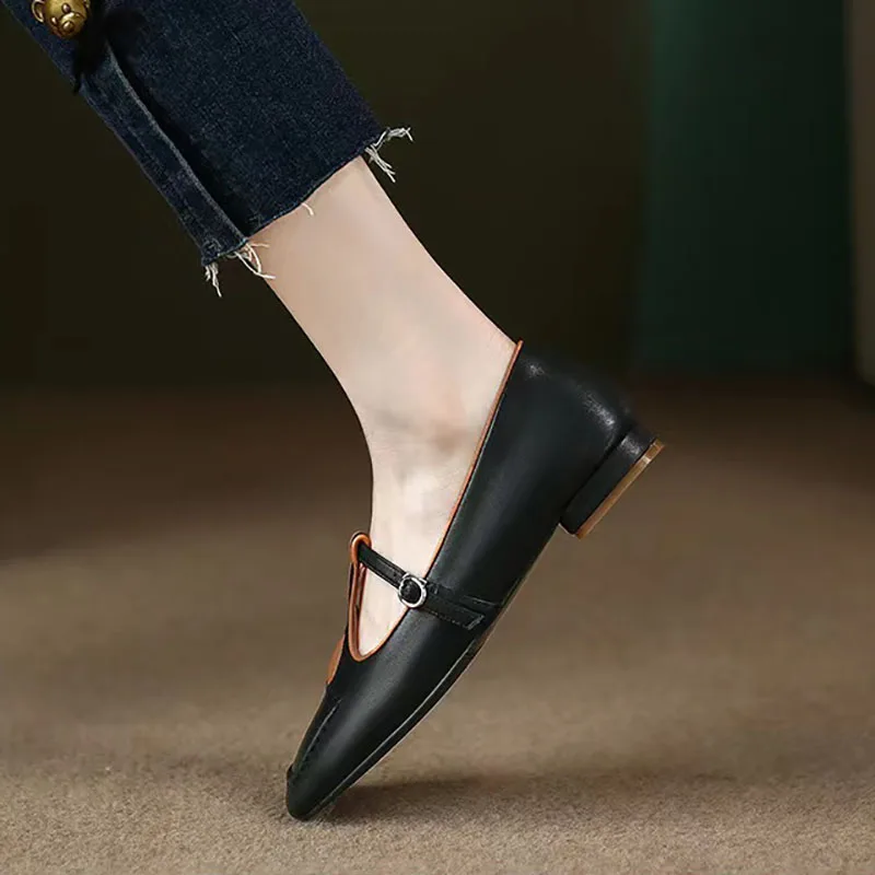 Red Heart Mary Jane Shoes Zapatos Mujer Spring Women's Square Toe Flats For Female Leather Shoes