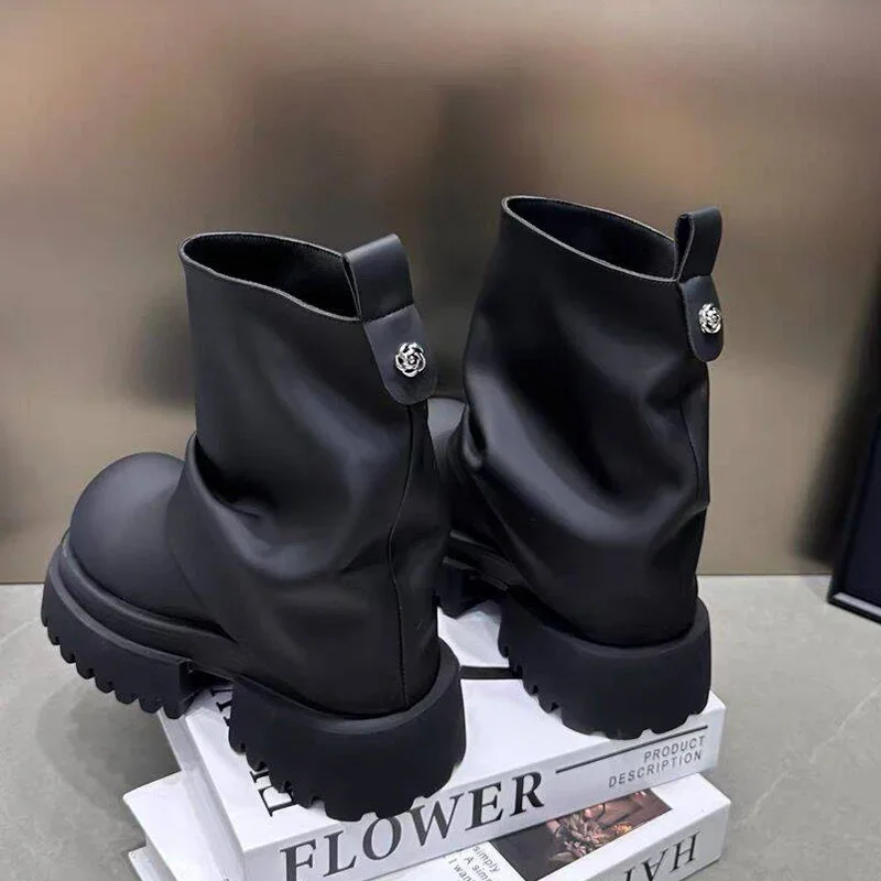 Женские ботильоны на платформе дизайнерская обувь среднем каблуке модные