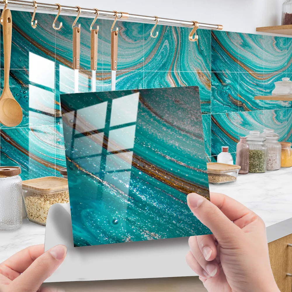 

10cm Crystal Tile Stickers Wall Stickers Series Tile Stickers Simple Stickers 10/20pcs Pack Ink and Wash Marble Wall Stickers