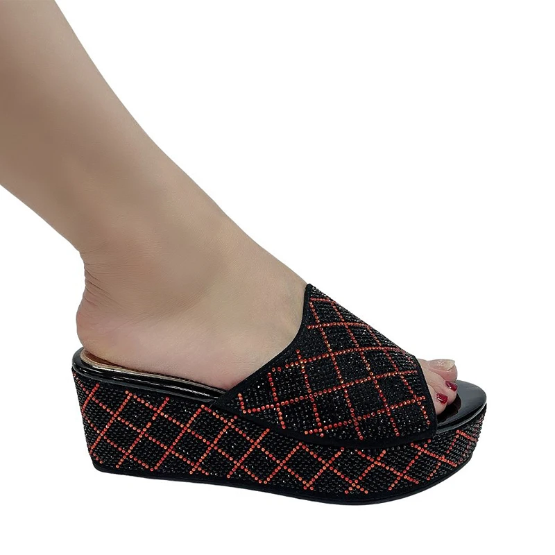 Fashion Open-Toe Wedge Sandals 2023 New Arrival Thick Wedge Heel Strap Women's Shoes Shiny Bow Shiny Sandals Women