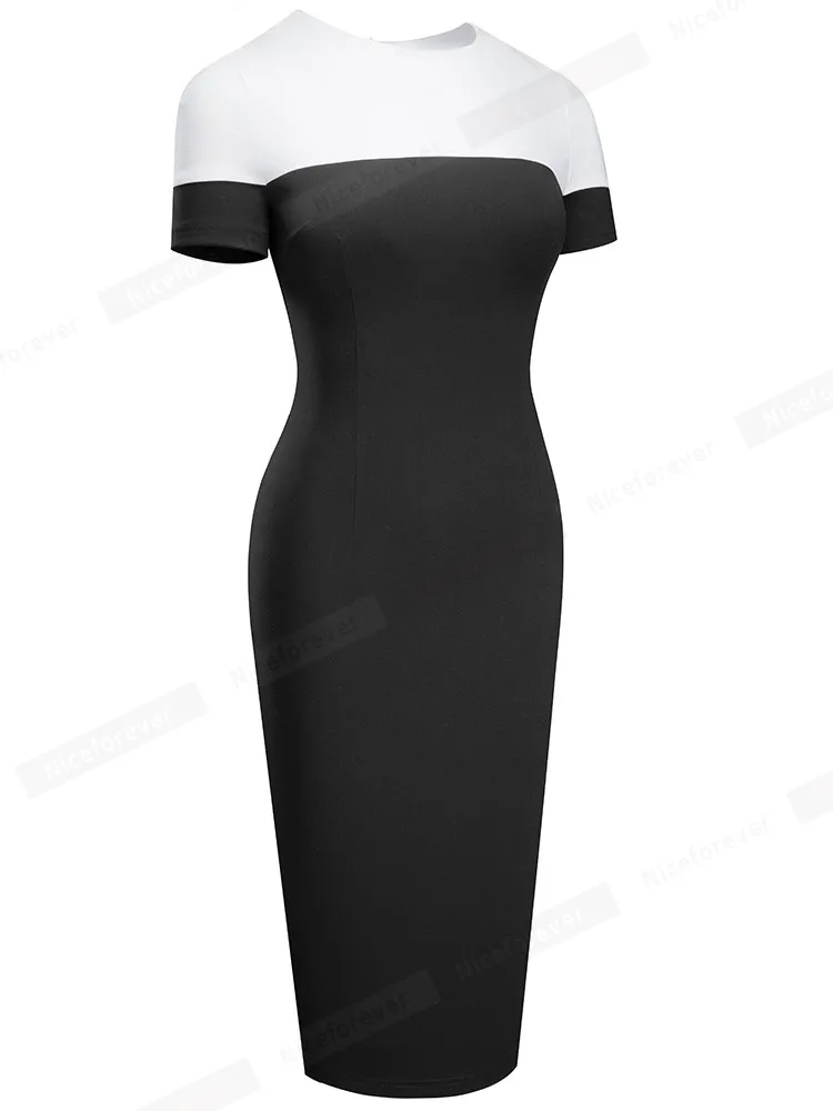 Женское винтажное платье Nice-forever элегантное облегающее контрастного цвета в