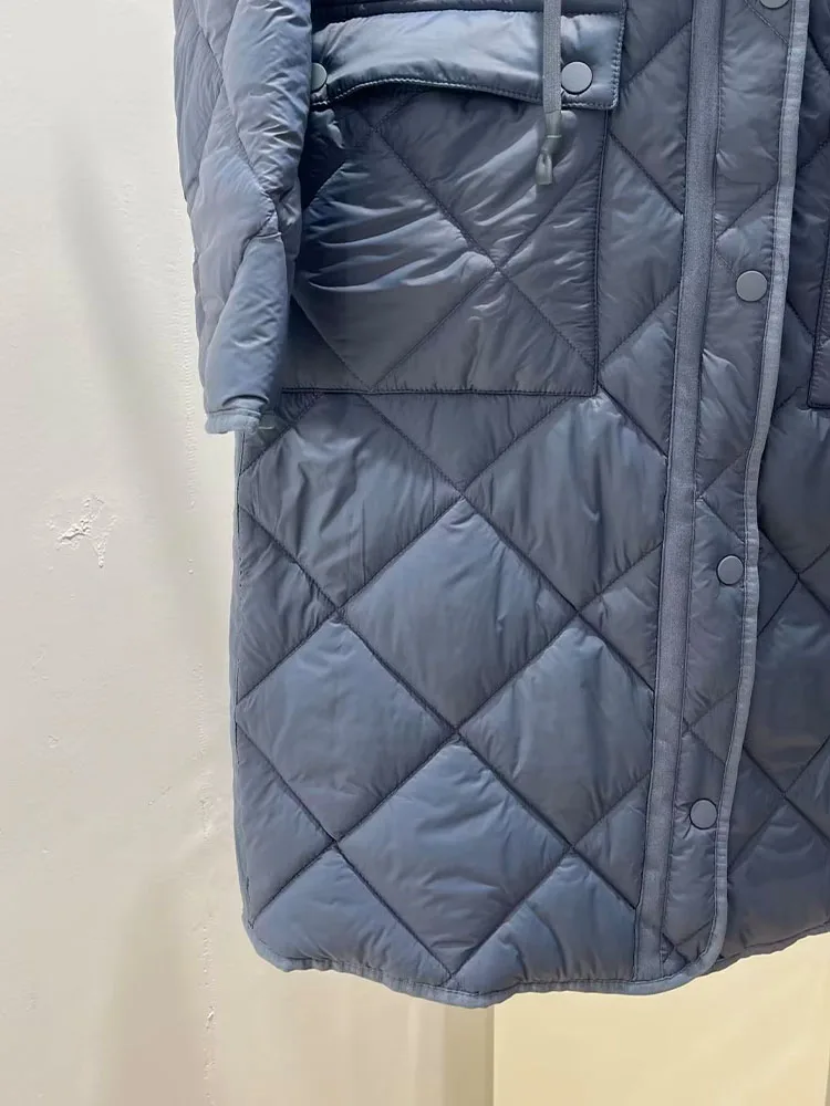 Autumn and winter new fashion women's casual all-match stand-up collar hooded pockets decorated with long cotton coats