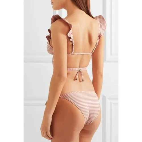 Pink Frilly Stripe Bikini Suit sexy Bikini 2021 summer swimwear women 2 piece Women 'S Sea Summer
