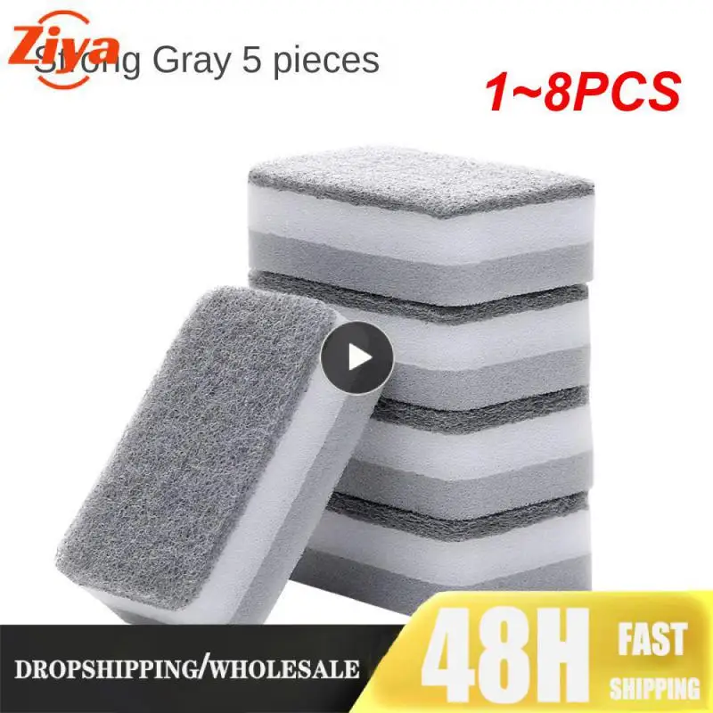 

1~8PCS Double-sided Dishwashing Cleaning Spong Mop Kitchen Decontamination Sponge Brush Dishwashing Sponge Cloth Kitchen