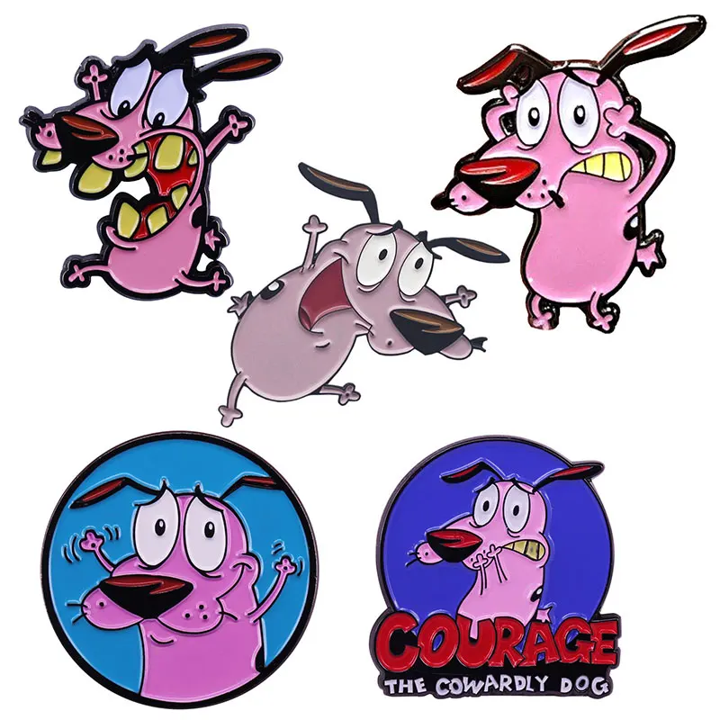 Courage Cowardly Dog Enamel Pins Cute Animal Dog Brooches Lapel Badges Creative Animal Jewelry Gift for Kids Friends