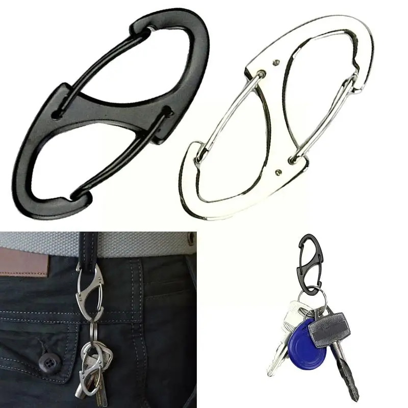 

Mini Oval 8 Shape Carabiner Spring Buckle Steel Black Ring Accessories Tactical Locking Climbing Tool Chain R9d2