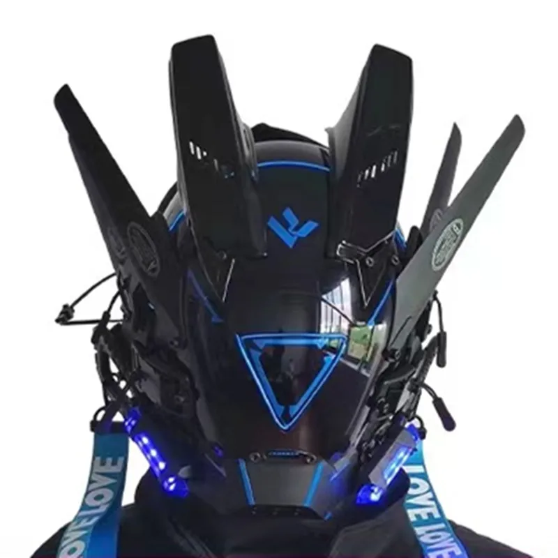 

Triangular Wing Cyberpunk Helmet Party Mask LED Blue Light Function Wind Mask Helmet Free Shipping