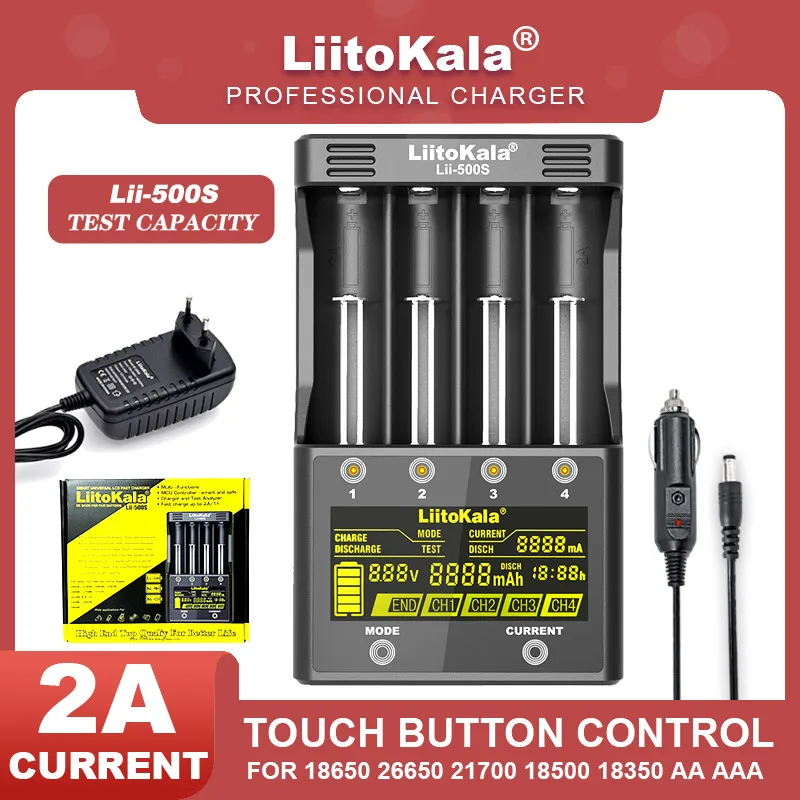 

Liitokala Lii-500S 3,7 V 18650 18350 18500 21700 26700 20700 14500 26650 1,2 V AA AAA NiMH LCD зарядное устройство для литиевых батарей