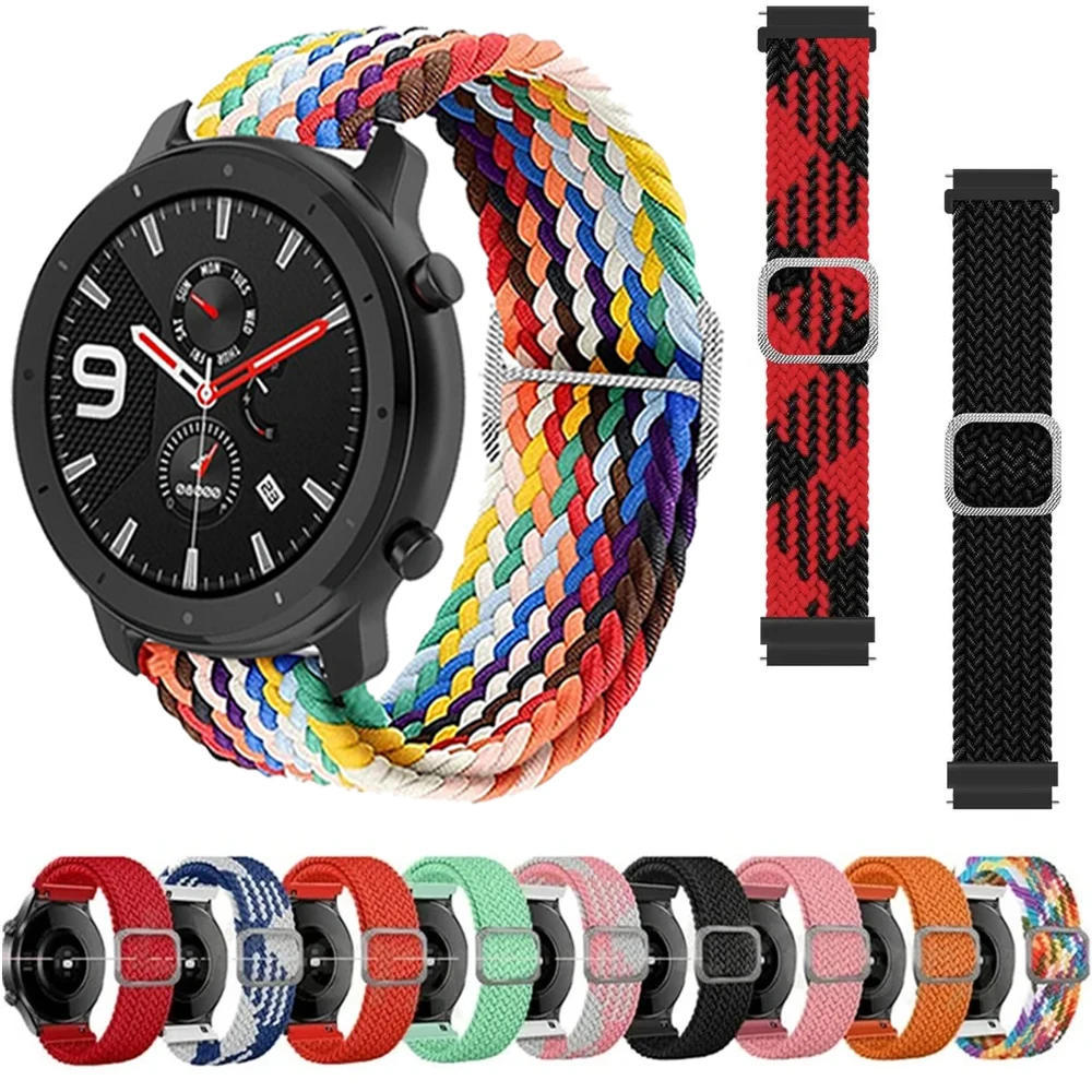 Фото Ремешок для часов из плетеного нейлона 20/22 мм для Huami Amazfit GTR 4 3 Pro 2 2e GTR 47mm Pace Stratos 3, ремешок для GTS 4 2 Mini Bip U, браслет №1