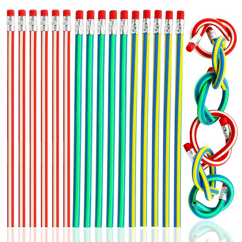 

Novelty Writing Drawing Pens Colorful With Eraser Bendable Pencils Flexible Creative New Cute Stationery Bendy Soft Pencil