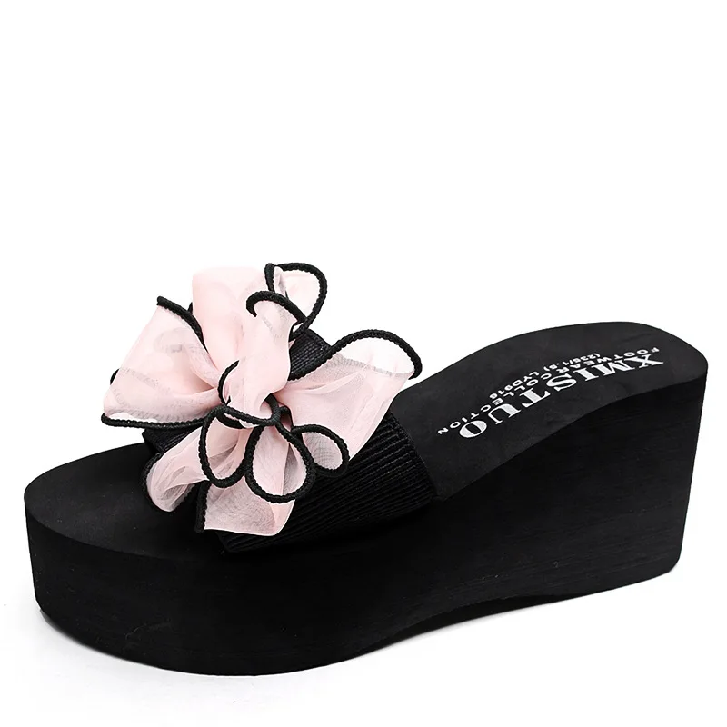 

2022 европейские и американские женские пляжные Нескользящие тапочки на высоком каблуке с бабочками на толстой подошве 3188