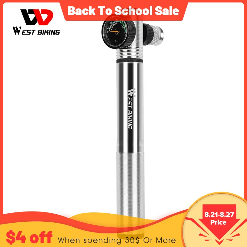 WEST BIKING 300 Psi Mini Bike Pump With Gauge Mountain Road Bicycle High Pressure Hand Air Pump CNC Cycling Pump Tire Inflator