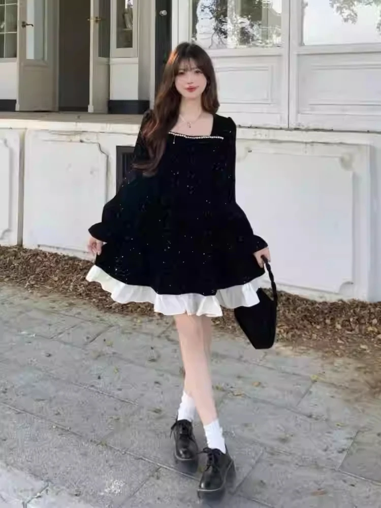 Большое сверкающее новогоднее красное бархатное платье женское весенне-осеннее