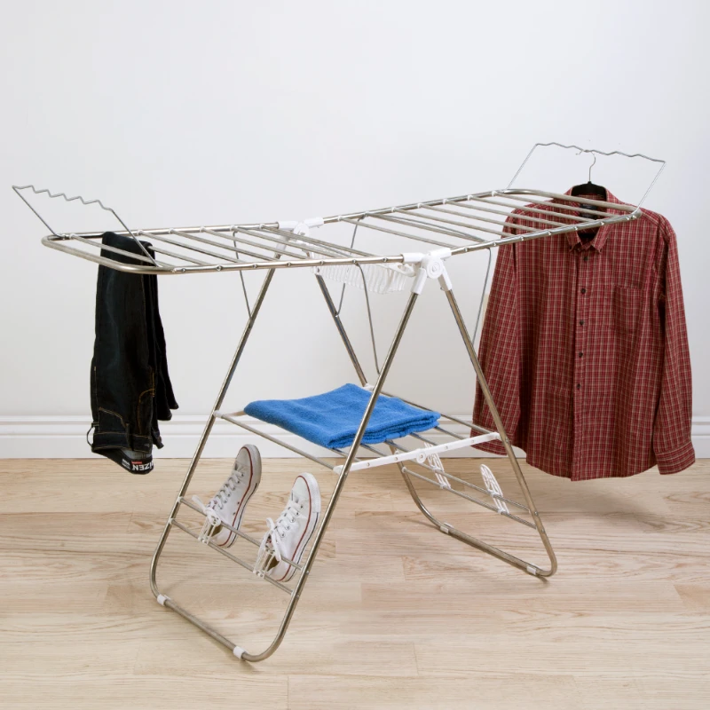 Stainless Steel Durable Portable Floor Standing Clothing Rack Foldable Clothing Drying Rack Bedroom Balcony Clothes Drying Rack