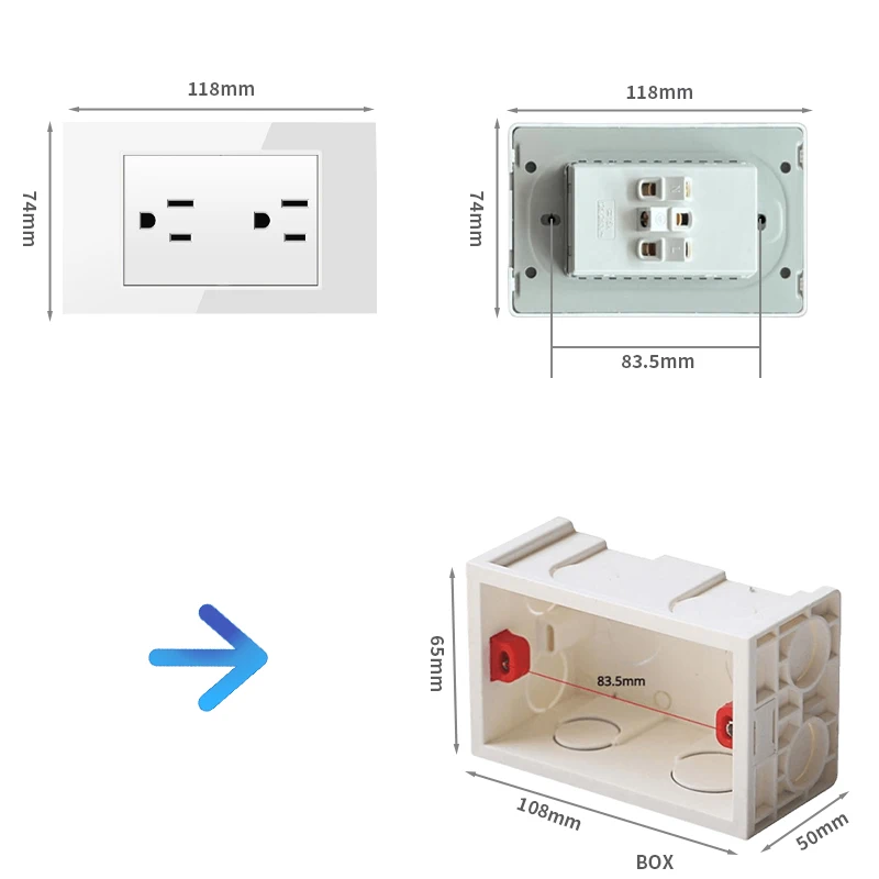 Белая настенная панель выключателя света закаленное стекло стандарт США