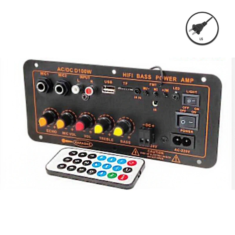 

Плата усилителя мощности BT5.0 для динамика 8-12 дюймов, FM-радио/высокие частоты/усилитель басов, 2 микрофона, 110 В, 220 В, 12 В, 24 В постоянного тока, P8DC