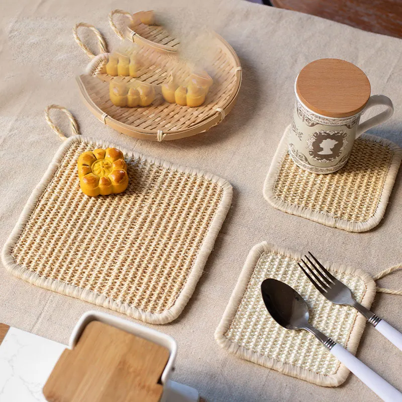 Подставка из натурального сизаля в японском стиле теплоизоляционная