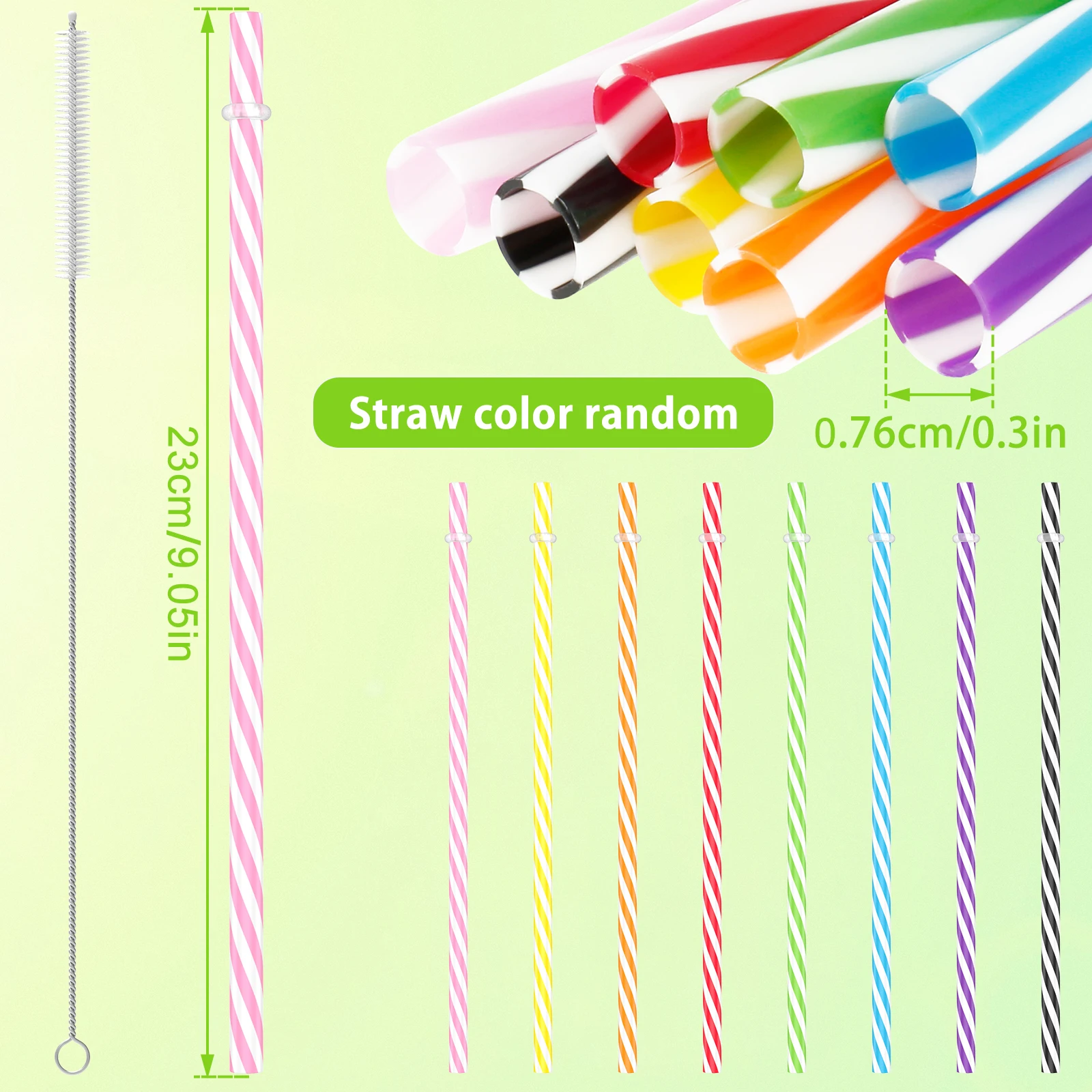 24Pcs Drinking Striped Straws Reusable Hard Plastic Straws with Cleaning Brush Assorted Color Candy-Striped Straw Party Straight images - 6