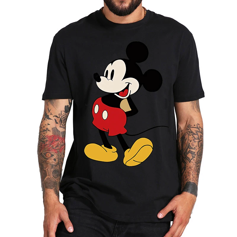 

Anime Black T-shirt for Men Disney Mickey Mouse Pattern Women's T-shirt Tops Summer Fashion Couples Section Short-Sleeved