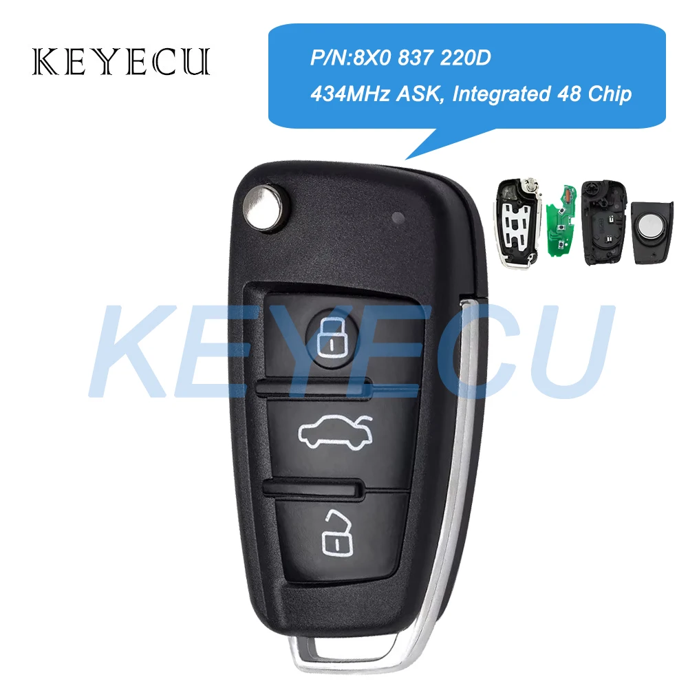 Keyecu P/N: 8X0 837 220D для Audi A1 Q3 2012 2013 2014 2015 2016 Флип-брелок с дистанционным управлением 434
