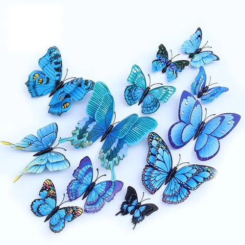 12 шт. 3D двухслойные бабочки, настенные наклейки, декор для гостиной, украшение для свадебной детской комнаты, настенные магнитные наклейки «сделай сам»