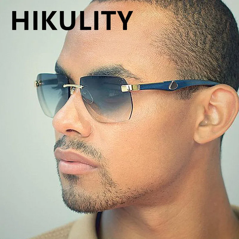 

Diamond Cutting Rimless Irregular Square Sunglasses For Men Fashion Wood Grain Pilot Driving Sun Glasses Women Gradient Shades