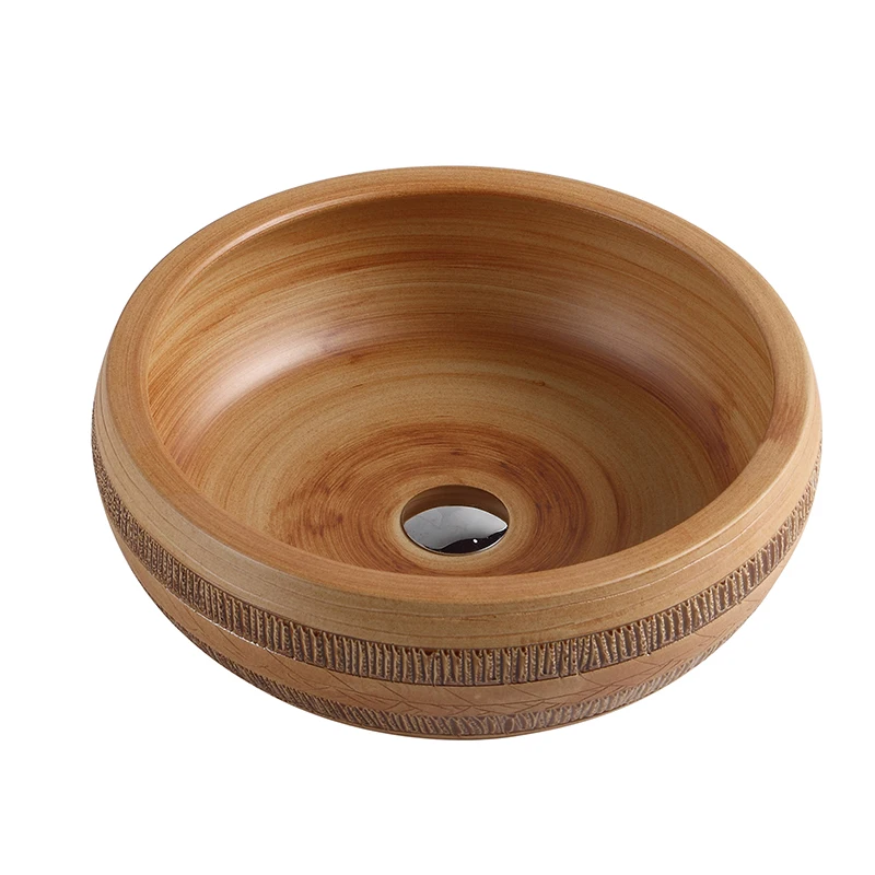 

Классическая Роскошная деревянная текстурированная столешница с одним отверстием, круглая раковина для ванной комнаты