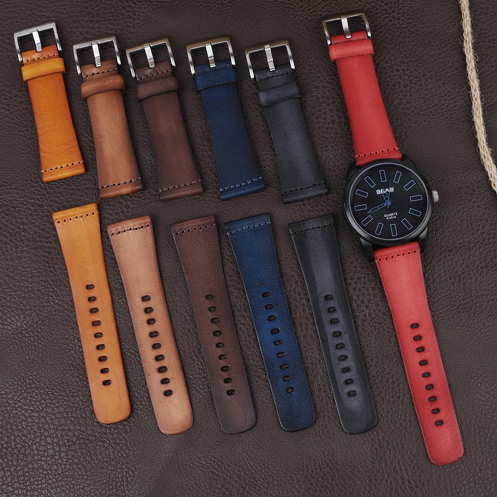 

Retro Genuine Leather Watchbands Men 24mm Coffee Black Brown Watch Band Strap Stainless Steel Buckle Accessories for Panerai